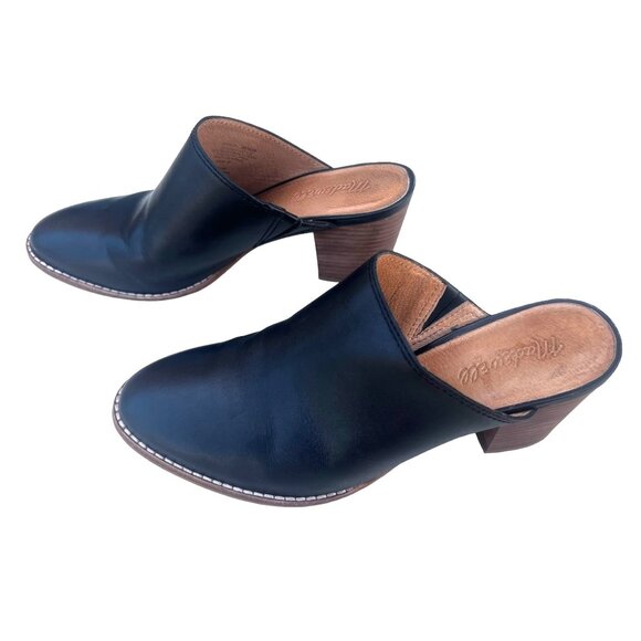 Madewell Women’s Size 8 Leather Mules  2.5” stacked wood Heel Slip On - Picture 3 of 7